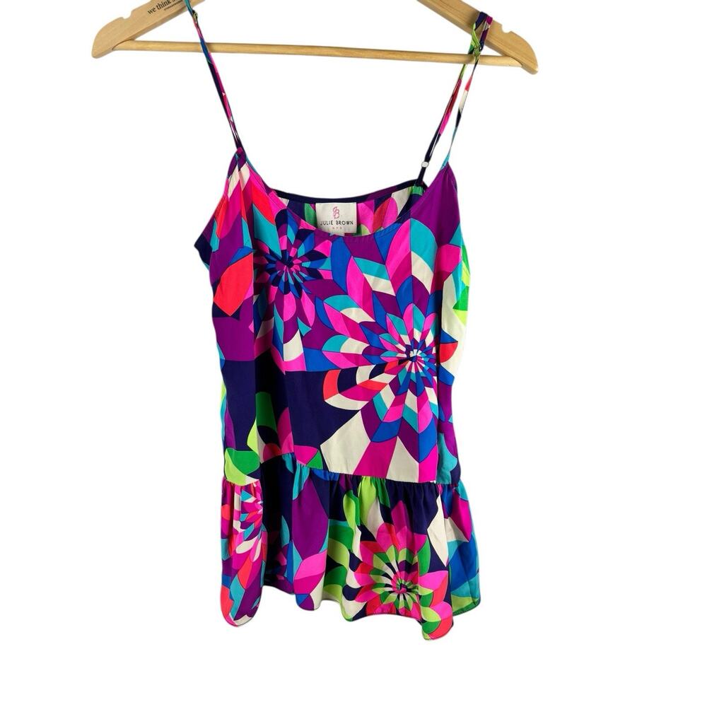 Julie Brown NYC Colorful Mod Silk Peplum‎ Preppy Tank Size Small